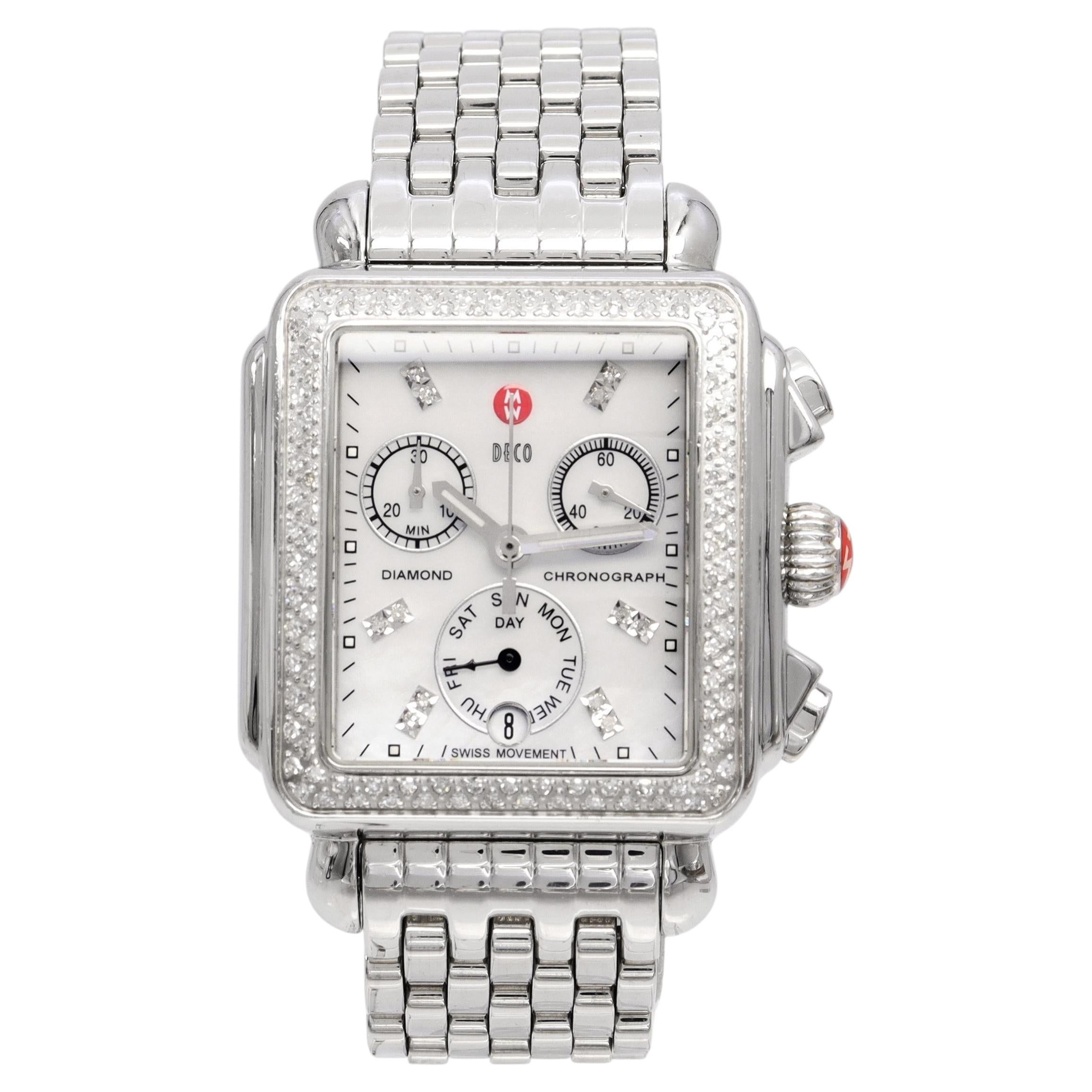 Michele Deco Quarz-Chronographenuhr aus Edelstahl mit Diamantlünette MW06P01A1046