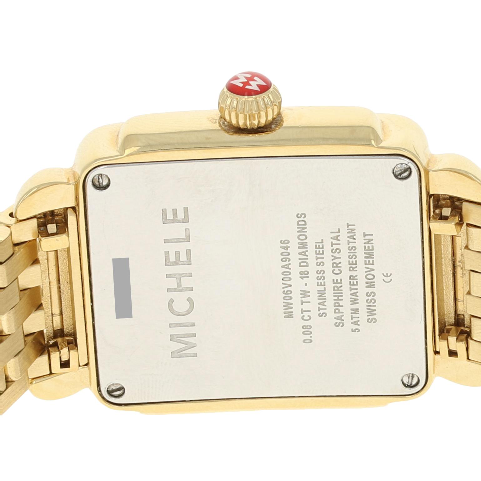 Michele Deco Ladies Watch, Stainless Gold-Plated Quartz 2 Yr Wnty MW06V00A9046 In Excellent Condition In Greensboro, NC