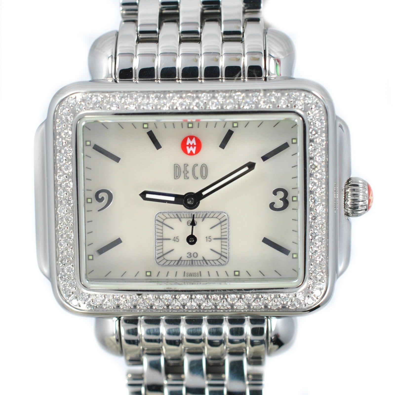 Michele Deco Mw06C01 w/ 6.5 mm Band, Stainless-Steel Bezel & Mother-Of-Pearl Dia In Excellent Condition In Miami, FL