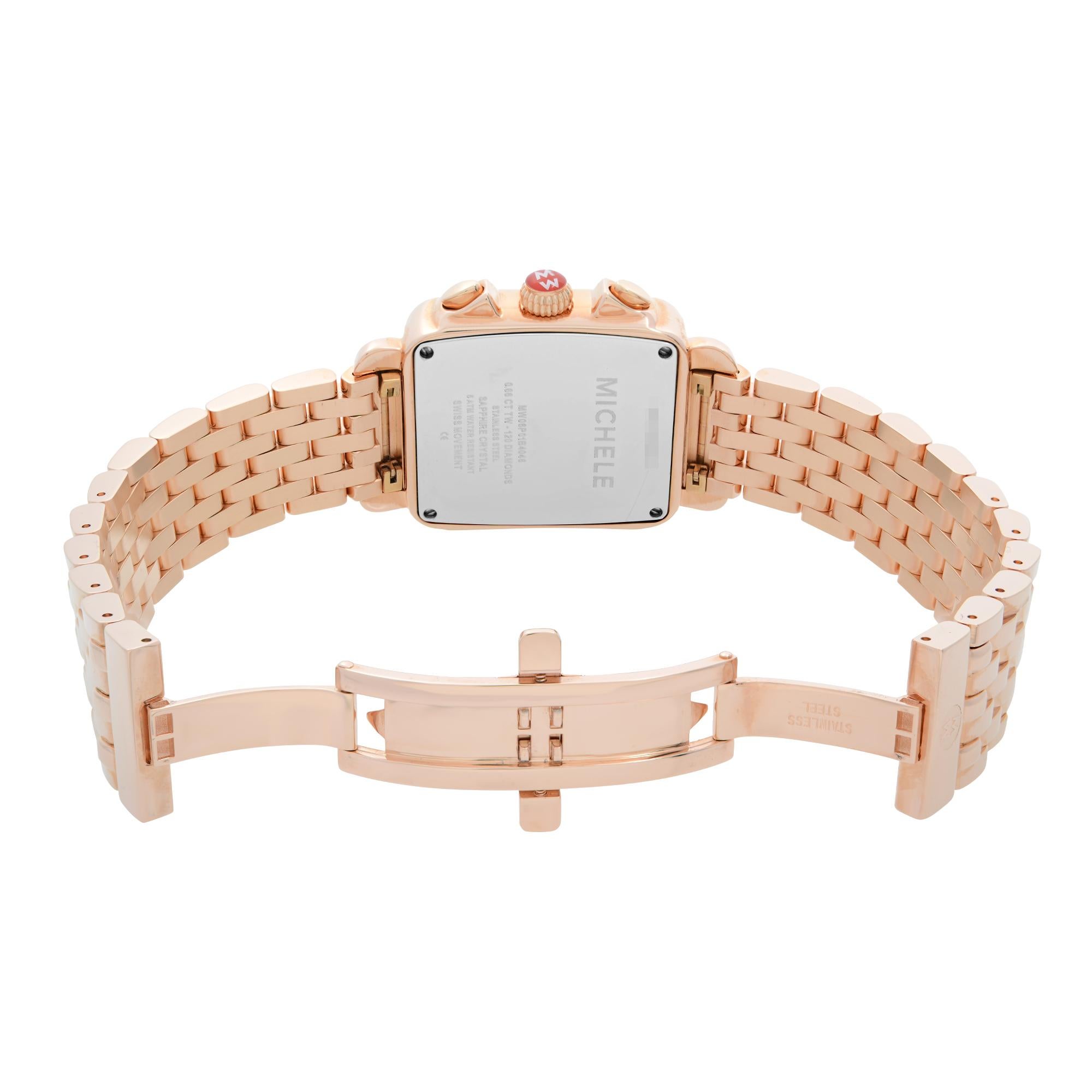 Michele Deco Rose Gold Steel Diamond 0.66cttw MOP Dial Quartz Watch MWW06P000109 In Good Condition In New York, NY