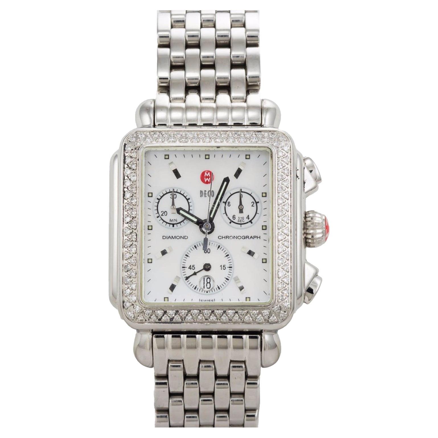 Michele Deco-Edelstahl-Chronograph mit Diamant-Lünette