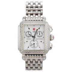 Michele Deco-Edelstahl-Chronograph mit Diamant-Lünette