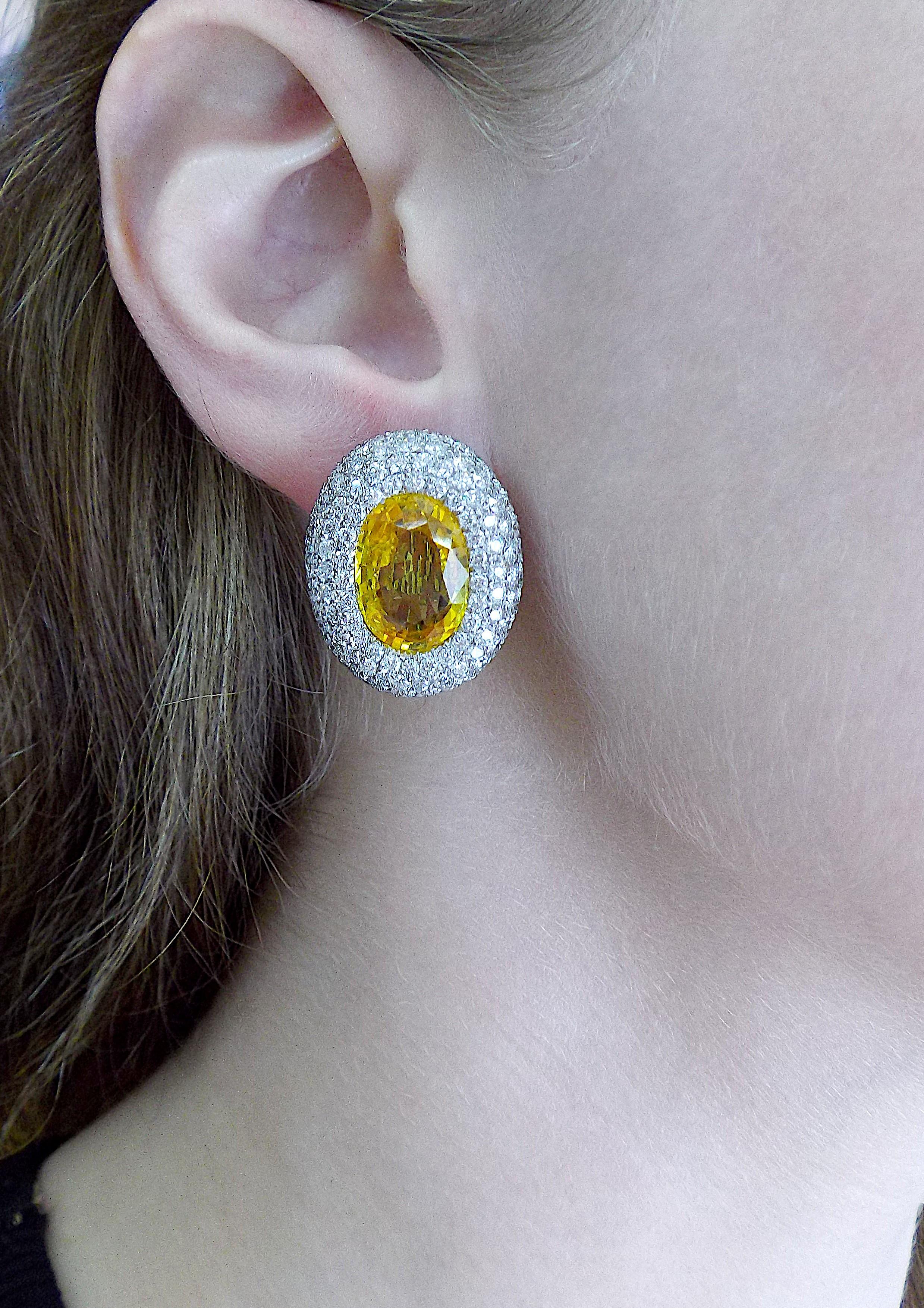 Women's Michele Della Valle 18K White Gold Colored Sapphire Diamonds Earrings For Sale