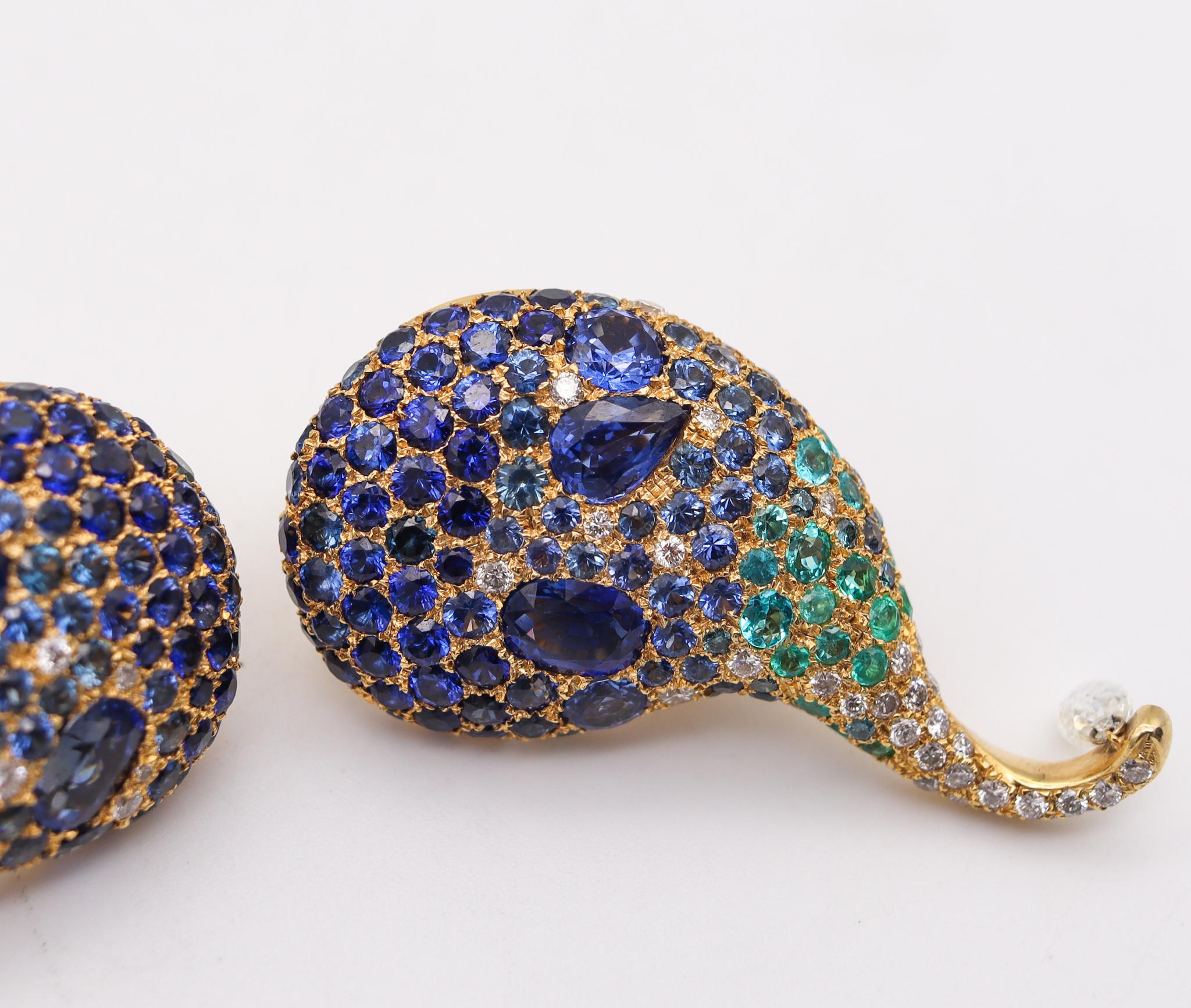 Michele Della Valle Clips Earrings 18kt with 26.24 Ctw Paraiba Tourm & Sapphires In Excellent Condition For Sale In Miami, FL