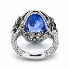 MICHELE DELLA VALLE Bague Platine GIA Cert 10.50 Saphir, Emeraude & Diamants