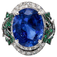 MICHELE DELLA VALLE Bague Platine GIA Cert 10.50 Saphir, Emeraude & Diamants