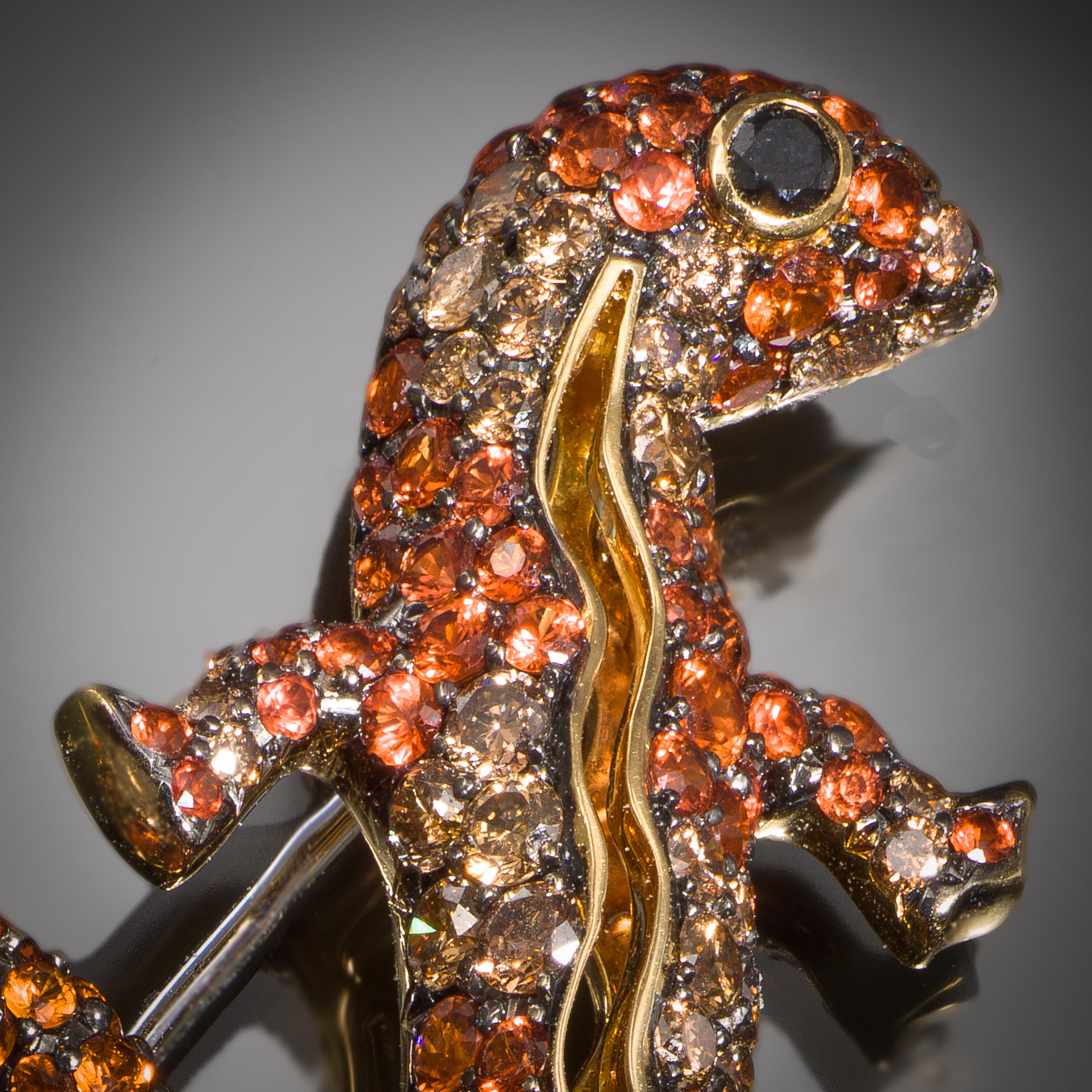 Retro Michele Della Valle Sapphire and Diamond Gecko Brooch For Sale
