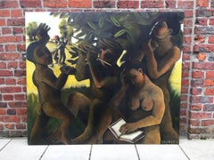 Michèle DEMEDTS (1958-) , grande huile sur toile signée DEMEDTS, Circa 1990