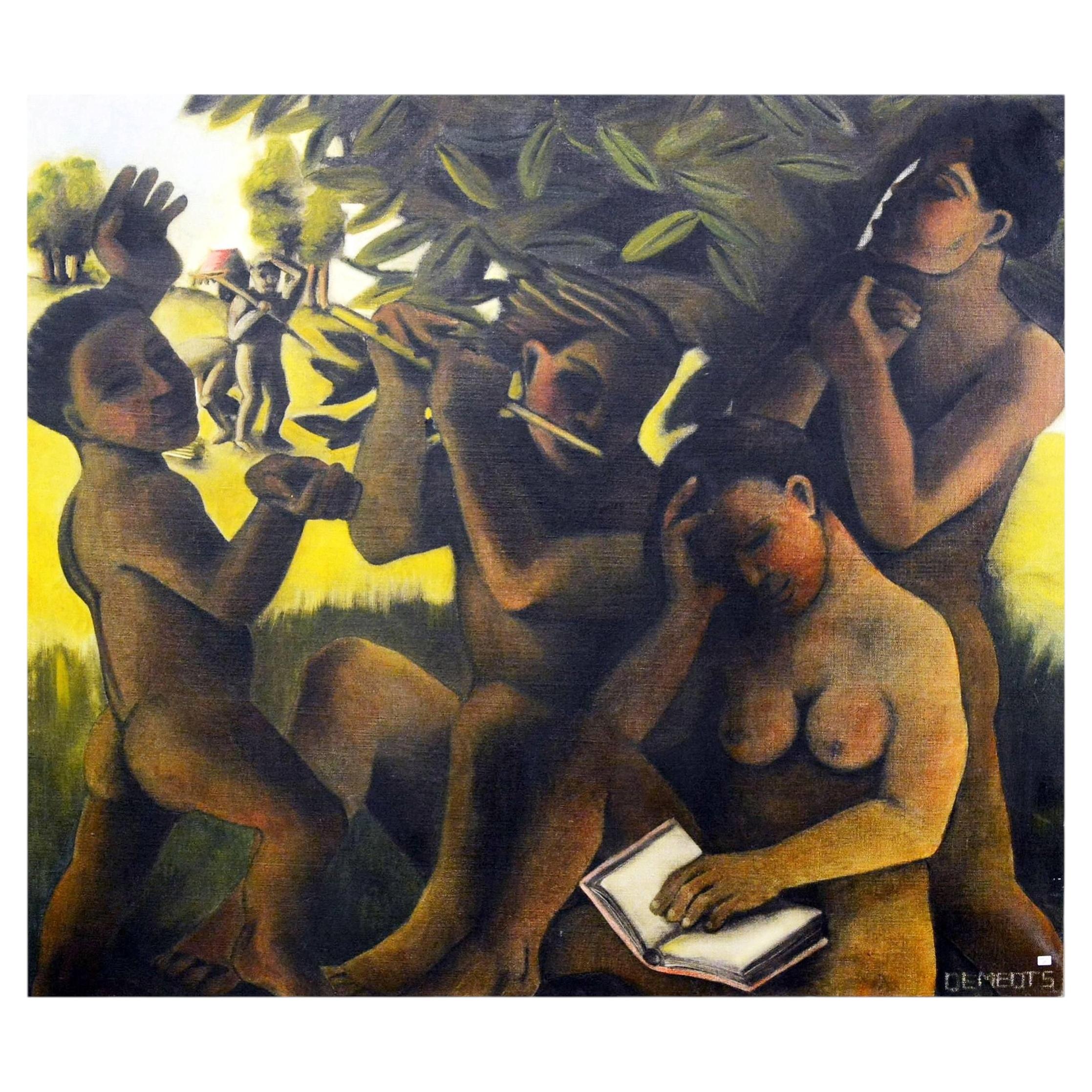 Michèle DEMEDTS (1958-) , grande huile sur toile signée DEMEDTS, Circa 1990 For Sale