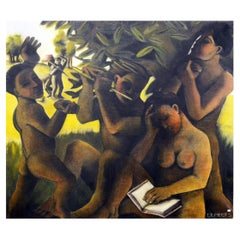 Michèle DEMEDTS (1958-) , grande huile sur toile signée DEMEDTS, Circa 1990