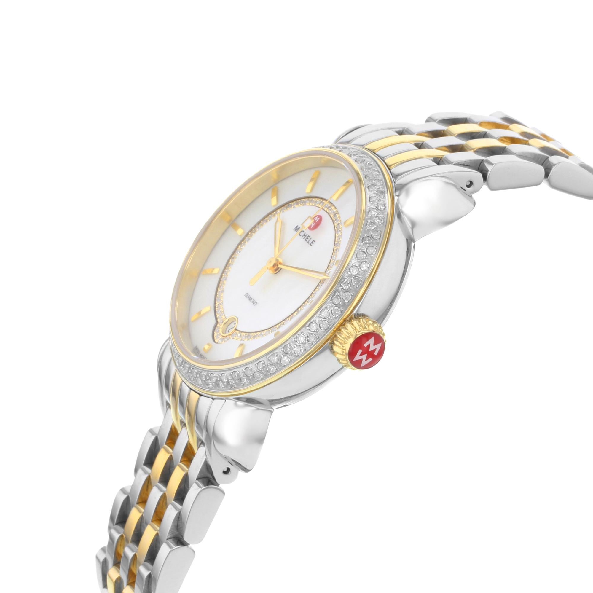 Michele Elegance CSX Steel Mother of Pearl Dial Quartz Ladies Watch MWW03T000042 In Good Condition In New York, NY