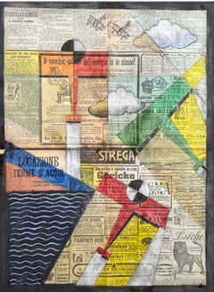 "Aeropittura " Tecnica mista su carta di giornale , cm. 43 x 59  1930