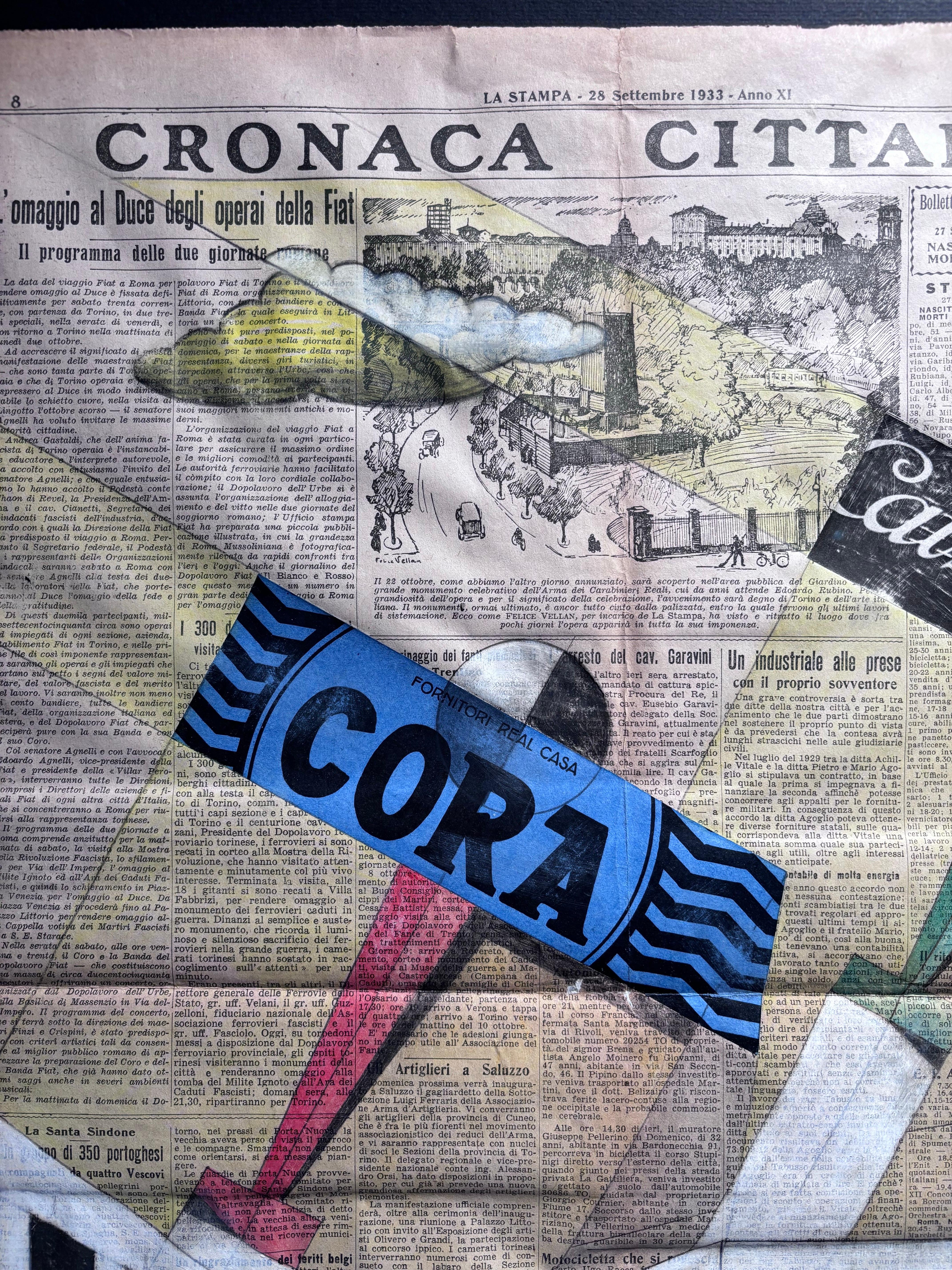 „Aeropittura“ Tecnica mista su foglio di giornale -La Stampa - cm. 86 x 59 im Angebot 1