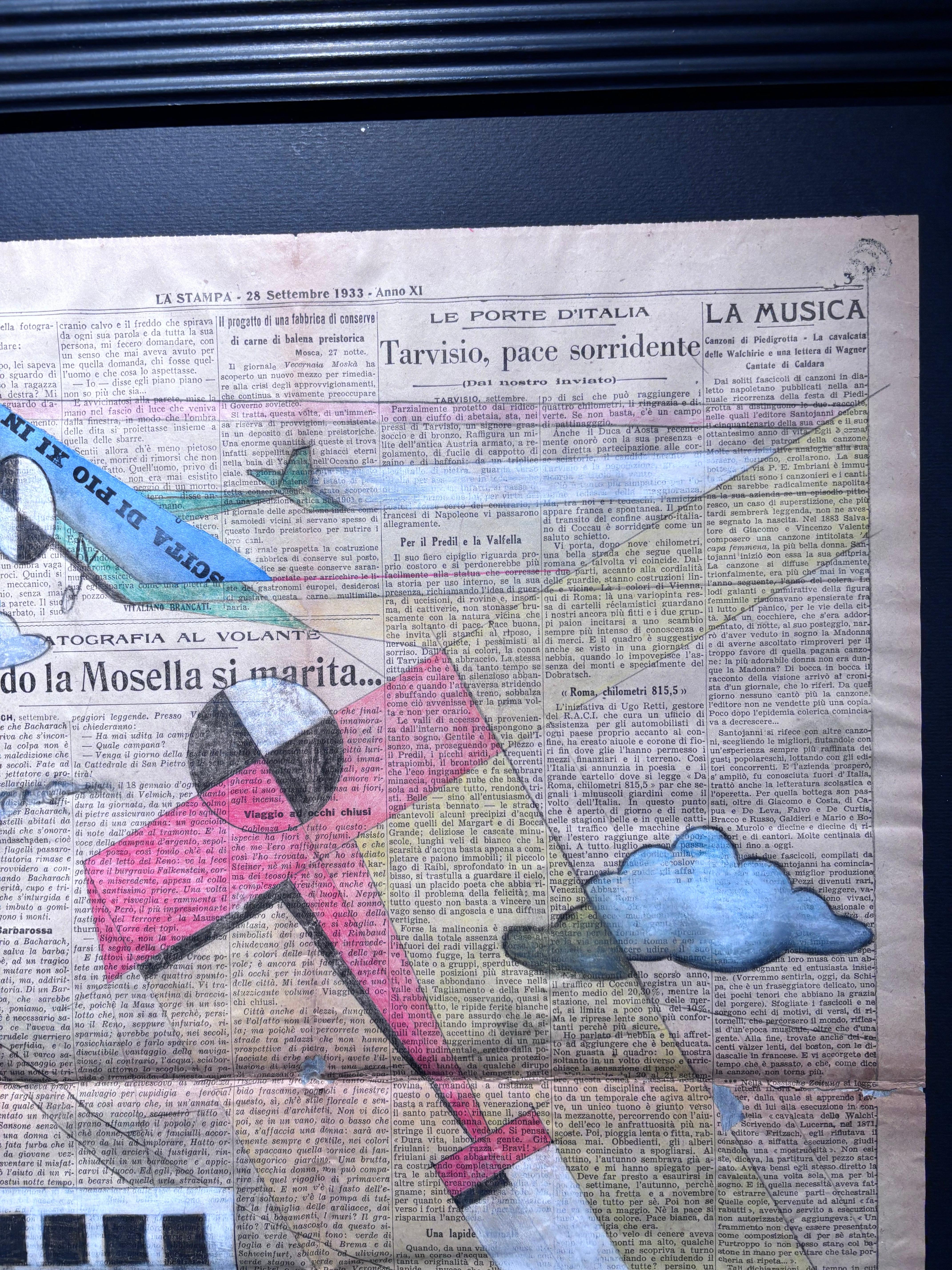 „Aeropittura“ Tecnica mista su foglio di giornale -La Stampa - cm. 86 x 59 im Angebot 2