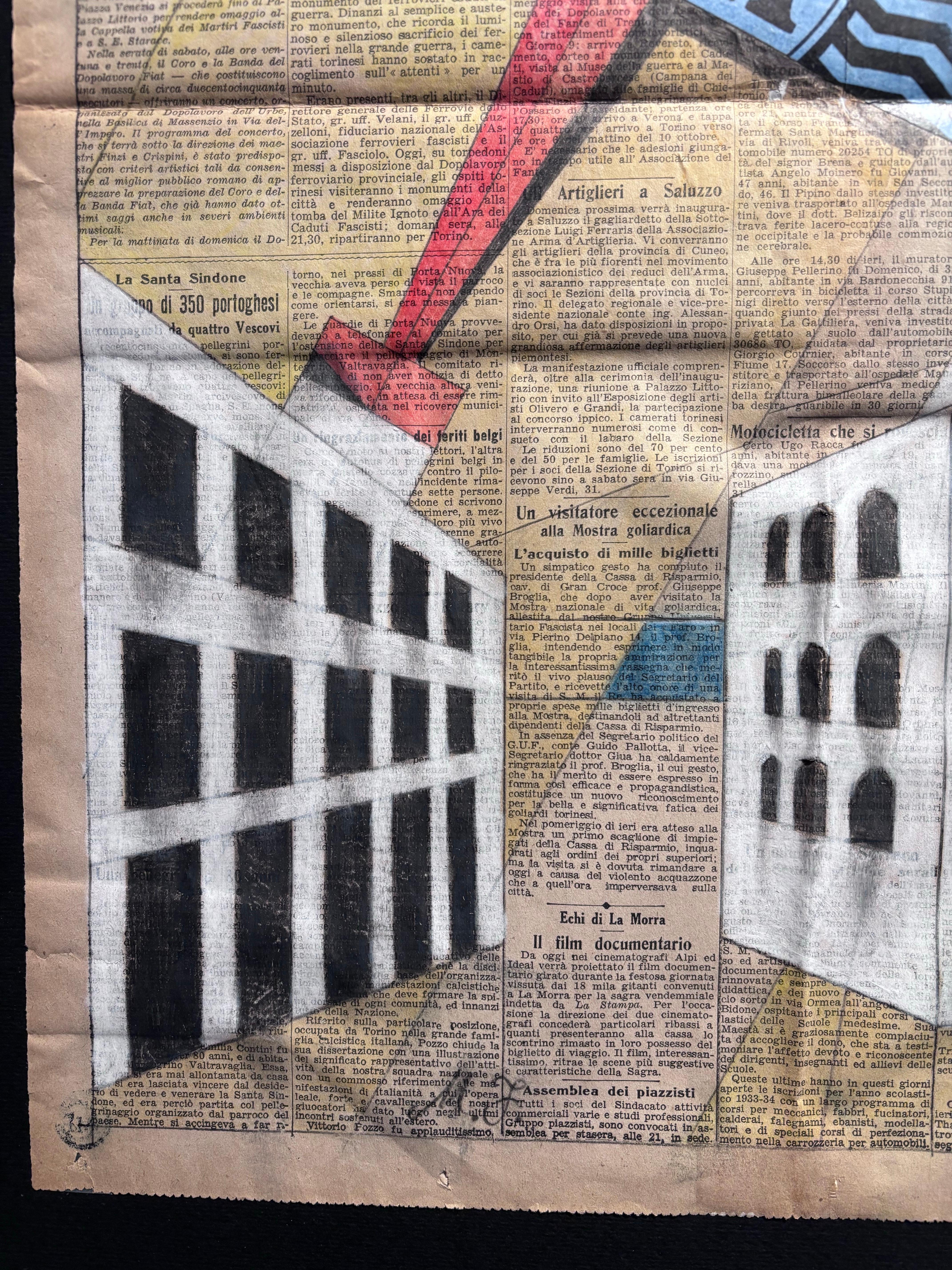„Aeropittura“ Tecnica mista su foglio di giornale -La Stampa - cm. 86 x 59 im Angebot 3