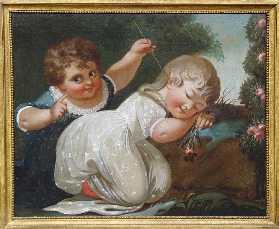 Coppia di dipinti - Due bambini che giocano - Painting di Michele Felice Corne