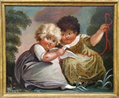 Antique Pair of paintings - Two Children Playing