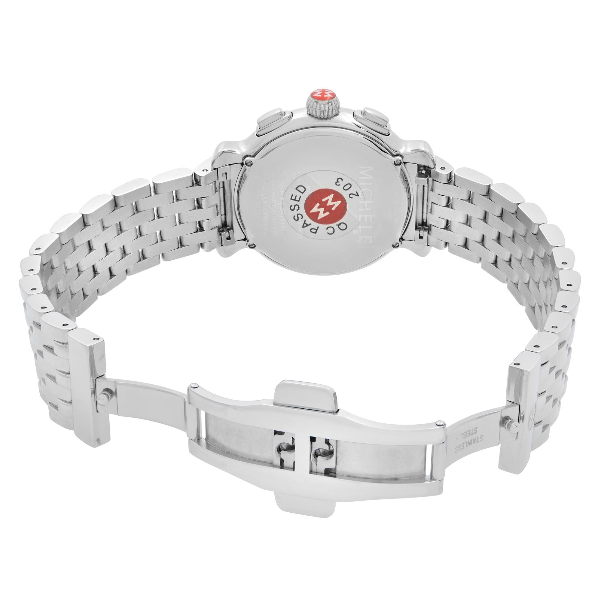 Michele Fluette Chronograph Diamond Steel Quartz Ladies Watch MWW24A000001 In New Condition For Sale In New York, NY