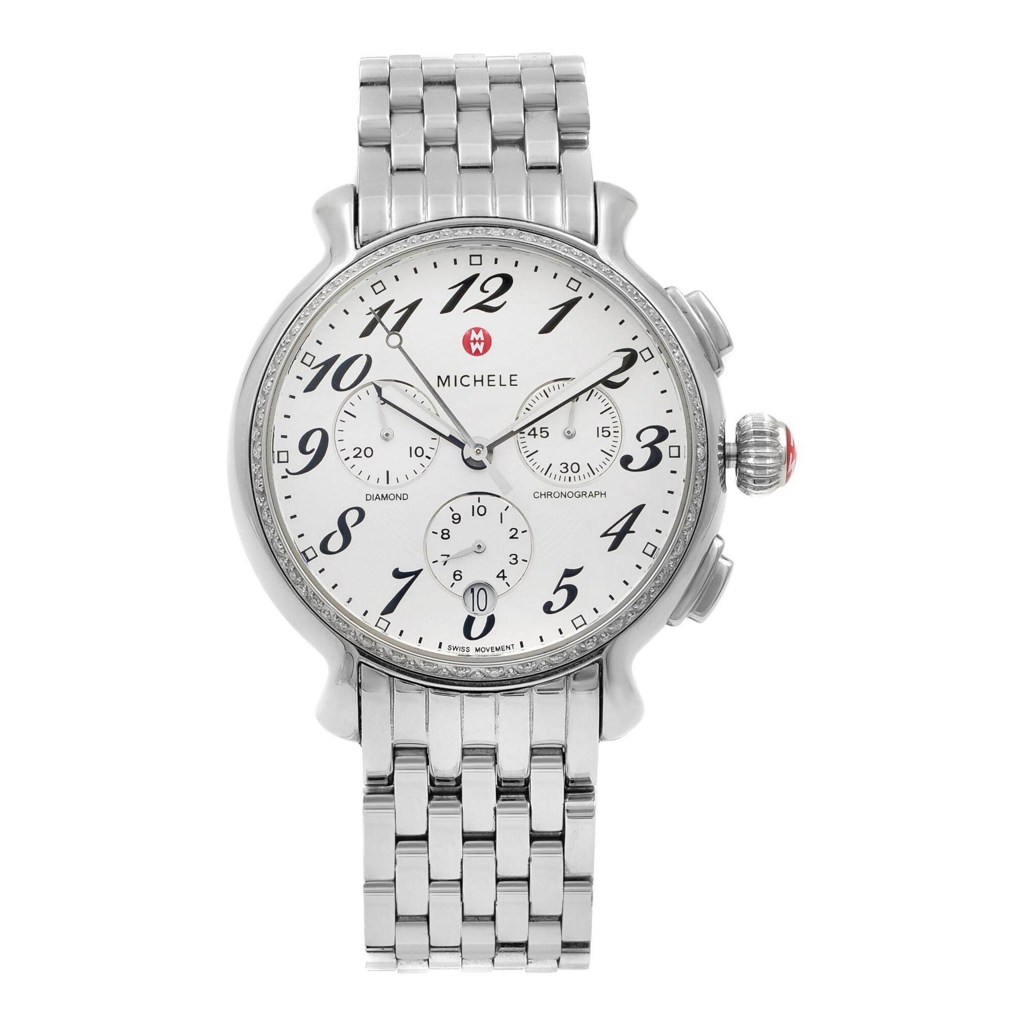 Montre chronographe Michele Fluette à quartz en acier et diamants, pour femmes MWW24A000001