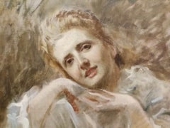 Dipinto figurativo impressionista fiorentino ritratto femminile del XIX secolo