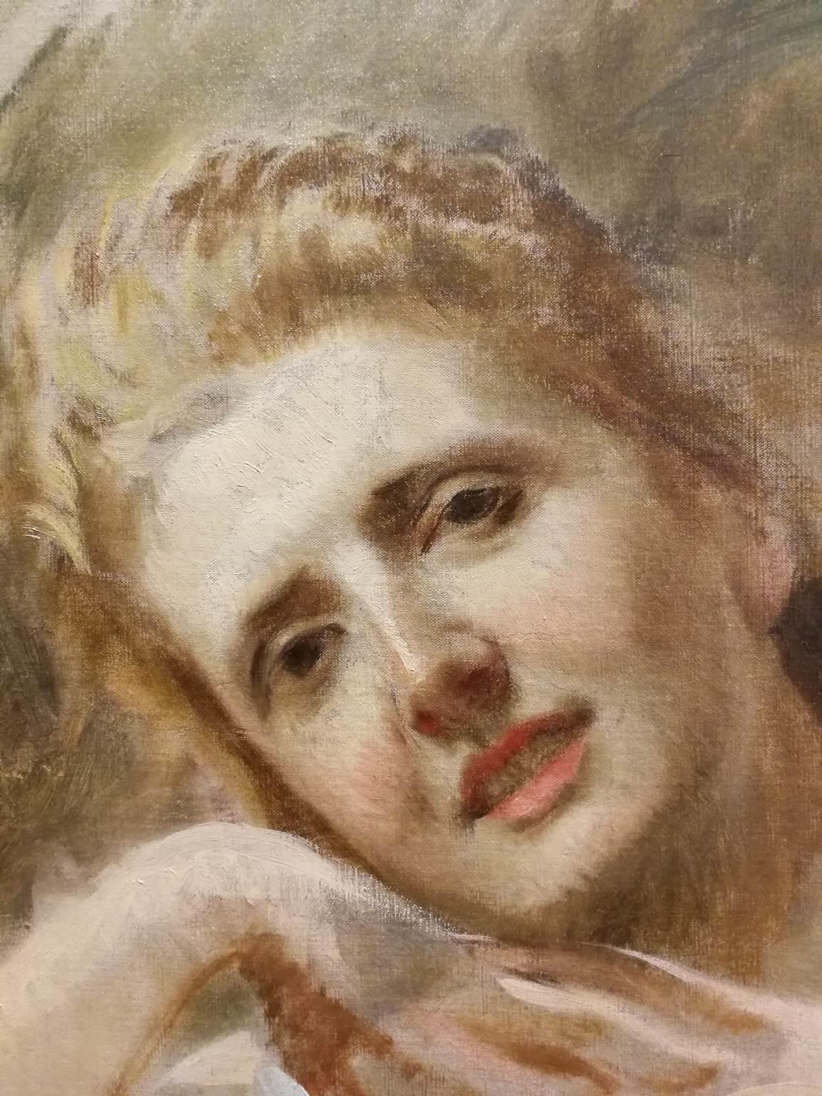 Dipinto figurativo impressionista fiorentino ritratto femminile del XIX secolo - Painting Romantico di Michele Gordigiani