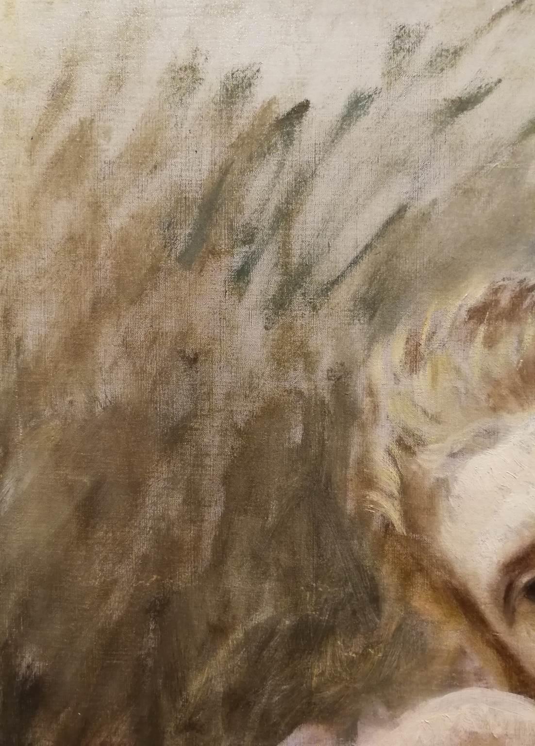 Dipinto figurativo impressionista fiorentino ritratto femminile del XIX secolo - Portrait Painting Marrone di Michele Gordigiani