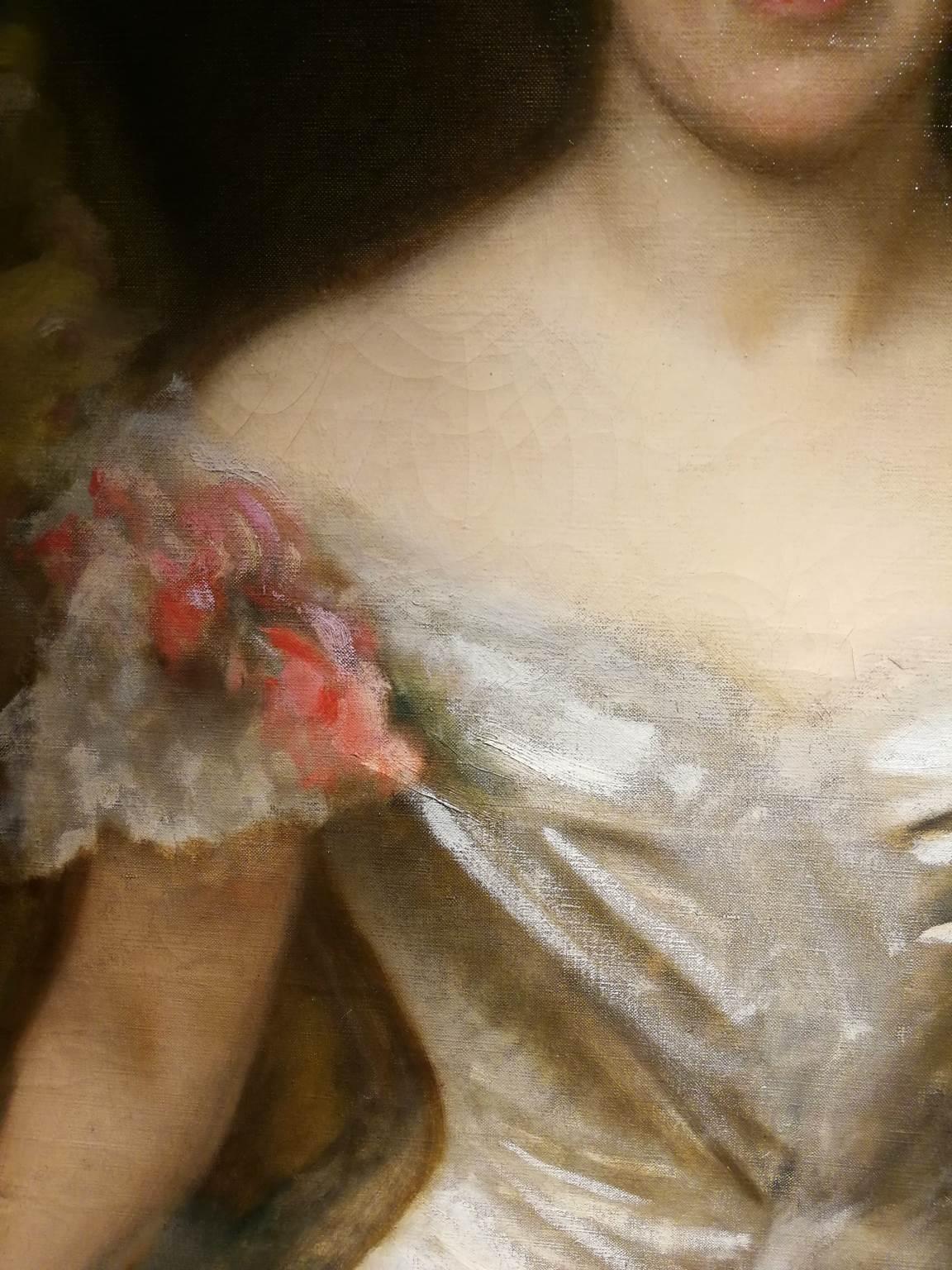 Dipinto Figurativo toscano ritratto femminile nobile belle époque del XIX secolo (Art nouveau), Painting, von Michele Gordigiani