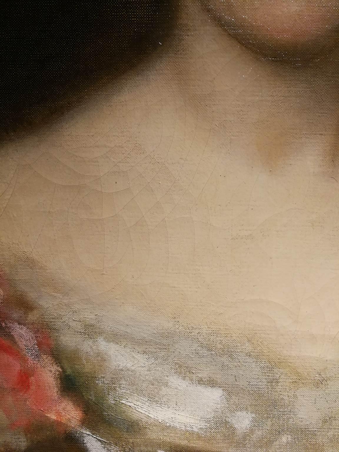 Dipinto Figurativo toscano ritratto femminile nobile belle époque del XIX secolo im Angebot 4