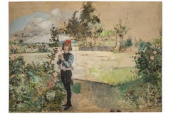 Peinture impressionniste florentine figurative de paysage historique