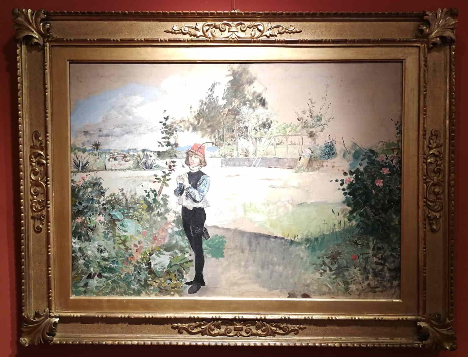 Florentine Signed Gordigiani Portrait Landscape Painting 19th century oil canvas For Sale 1