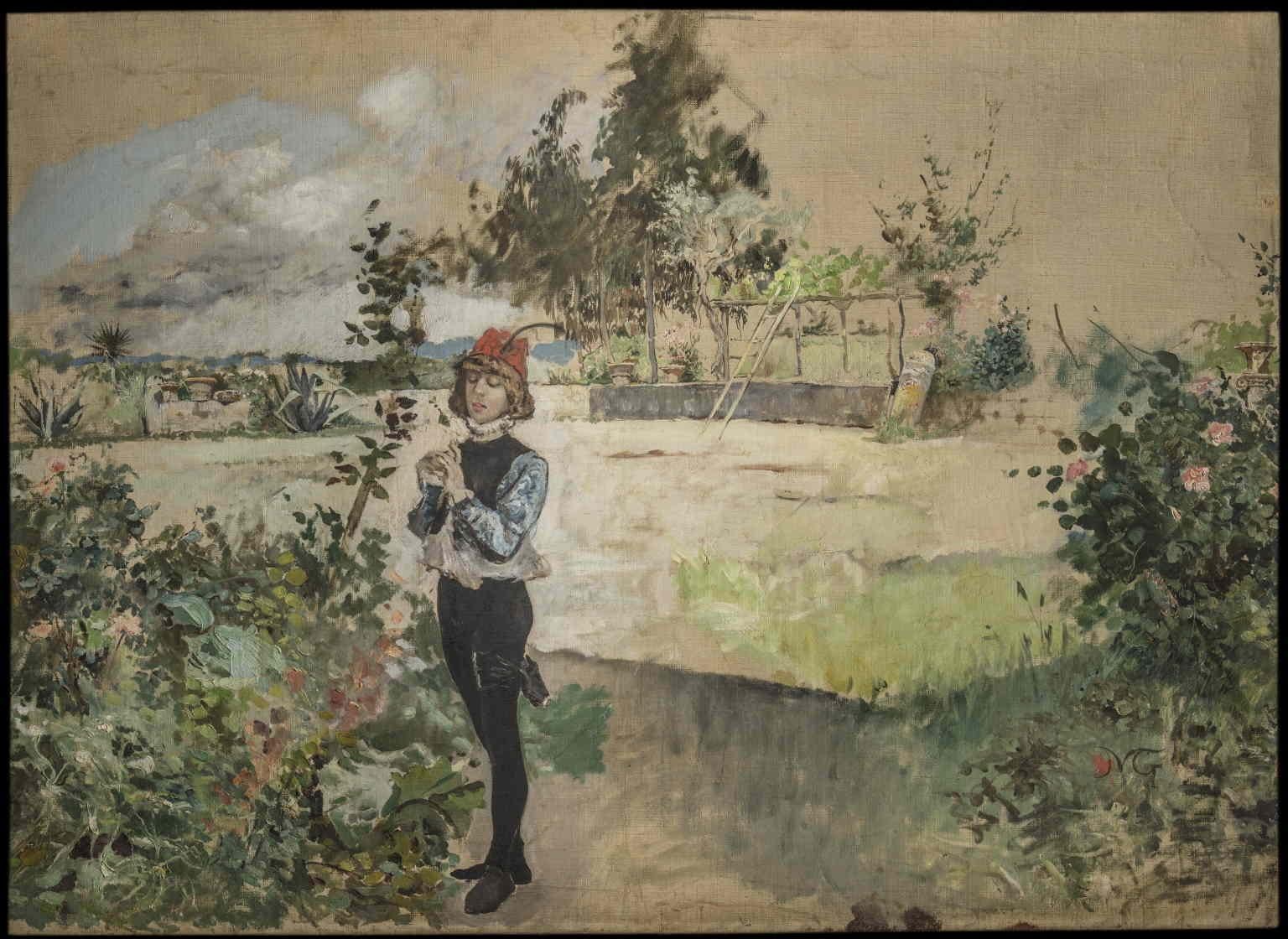 Florentine Signed Gordigiani Portrait Landscape Painting 19th century oil canvas
