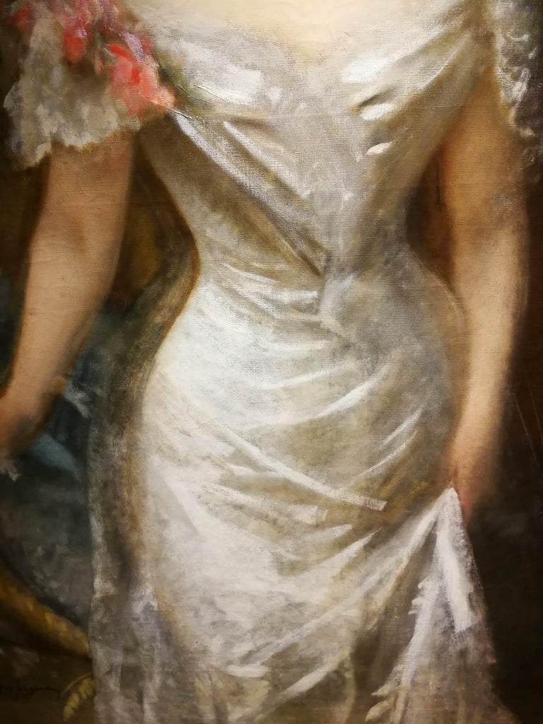 Signed M Gordigiani Female Portrait Painting 1880s oil canvas For Sale 2