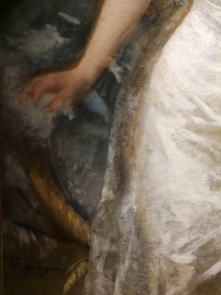 Signed M Gordigiani Female Portrait Painting 1880s oil canvas For Sale 3
