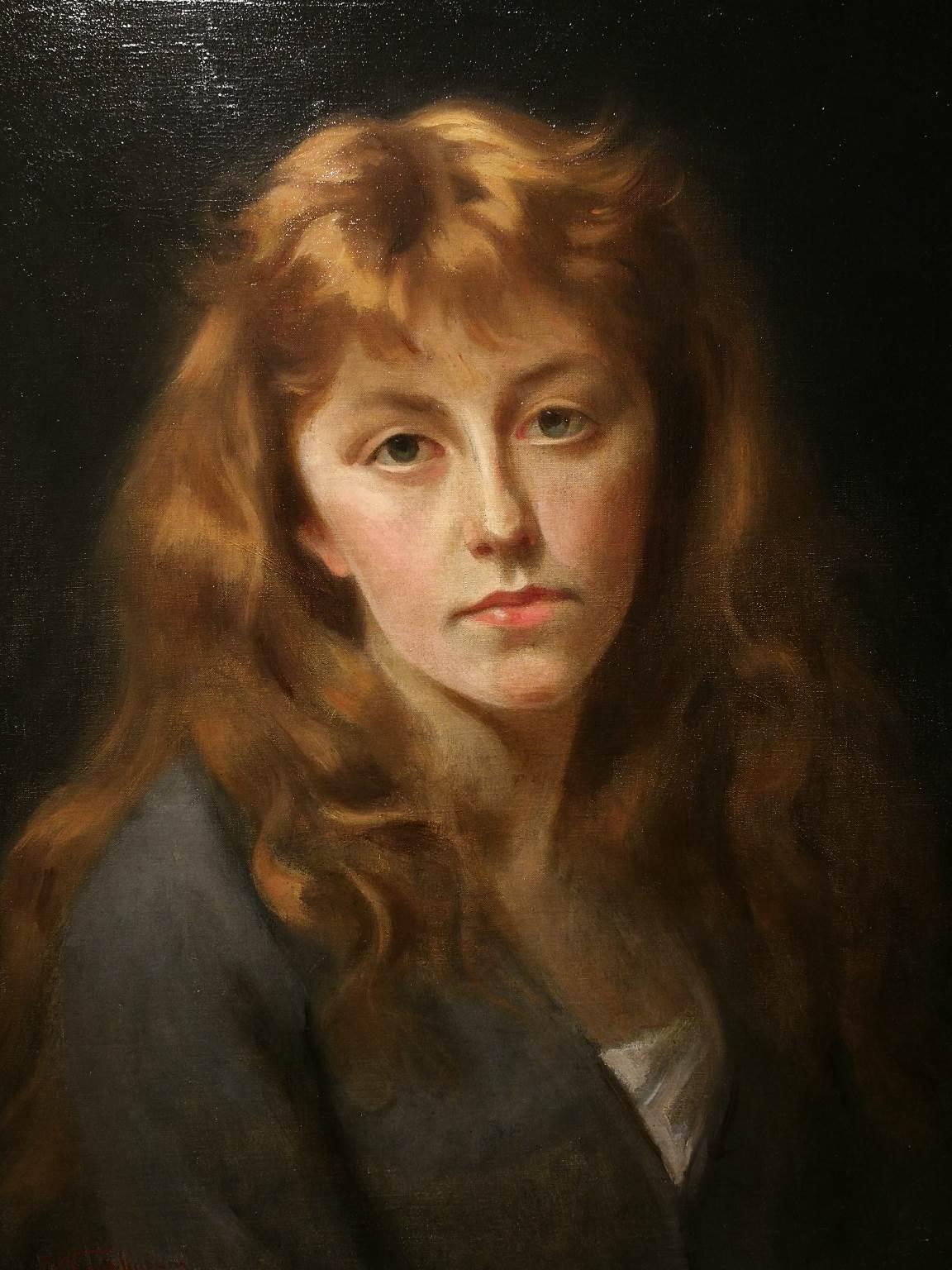 Signed Michele Gordigiani Female Portrait Painting 19 century oil canvas