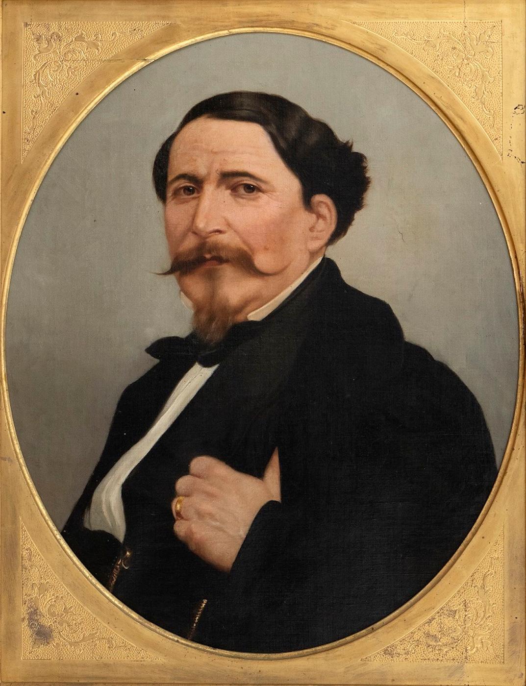 Portrait of a Man - Original Oil on Canvas by M. Gordigiani - Mid 19th Century 