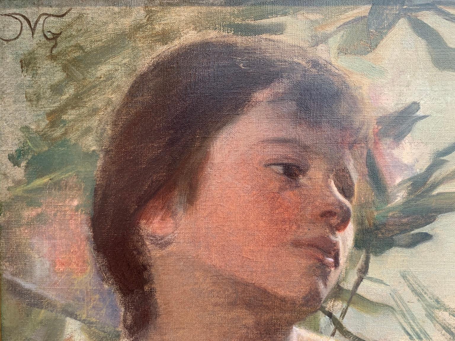 Ritratto fiorentino figurativo impressionista del XIX secolo firmato olio tela - Impressionnisme Painting par Michele Gordigiani