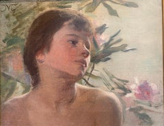 Ritratto fiorentino figurativo impresionista del XIX secolo firmato olio tela