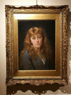 Firmato Michele Gordigiani Ritratto femminile Pittura ad olio del 19° secolo