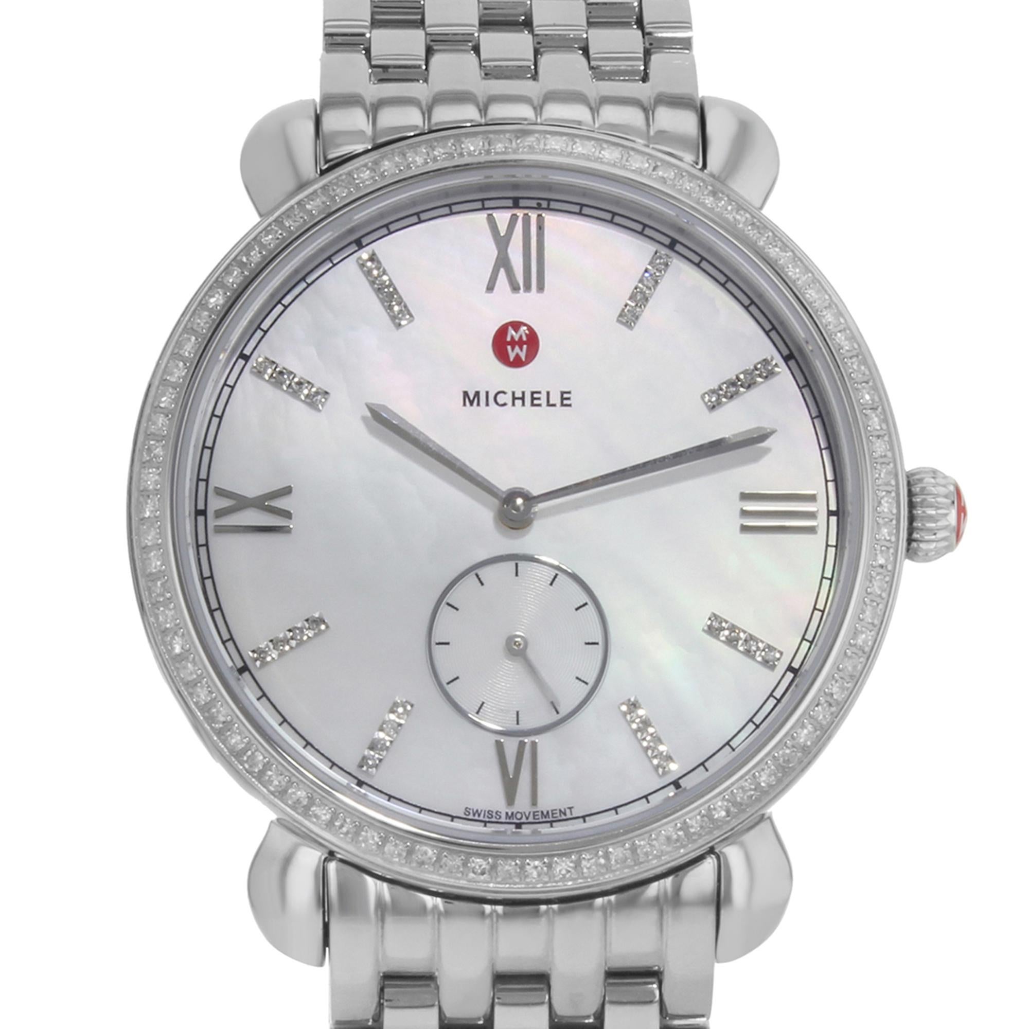 Pre-owned MICHELE Gracile Diamond Bezel MOP Dial Stainless Steel Ladies Watch MWW26A000001 Watch. This Beautiful Timepiece is Powered by Quartz (Battery) Movement And Features: Round Stainless Steel Case with a Stainless Steel Bracelet. Fixed