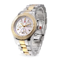 Montre-chronographe Michele Jetway en acier inoxydable avec cadran en nacre et motifs en losange MWW17A000033