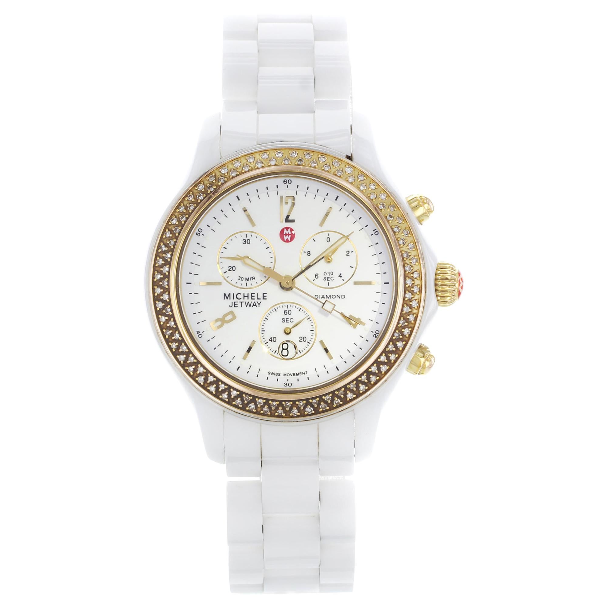 Michele Jetway White Dial Ceramic 0.50 Carat Diamond Watch MWW17B000007