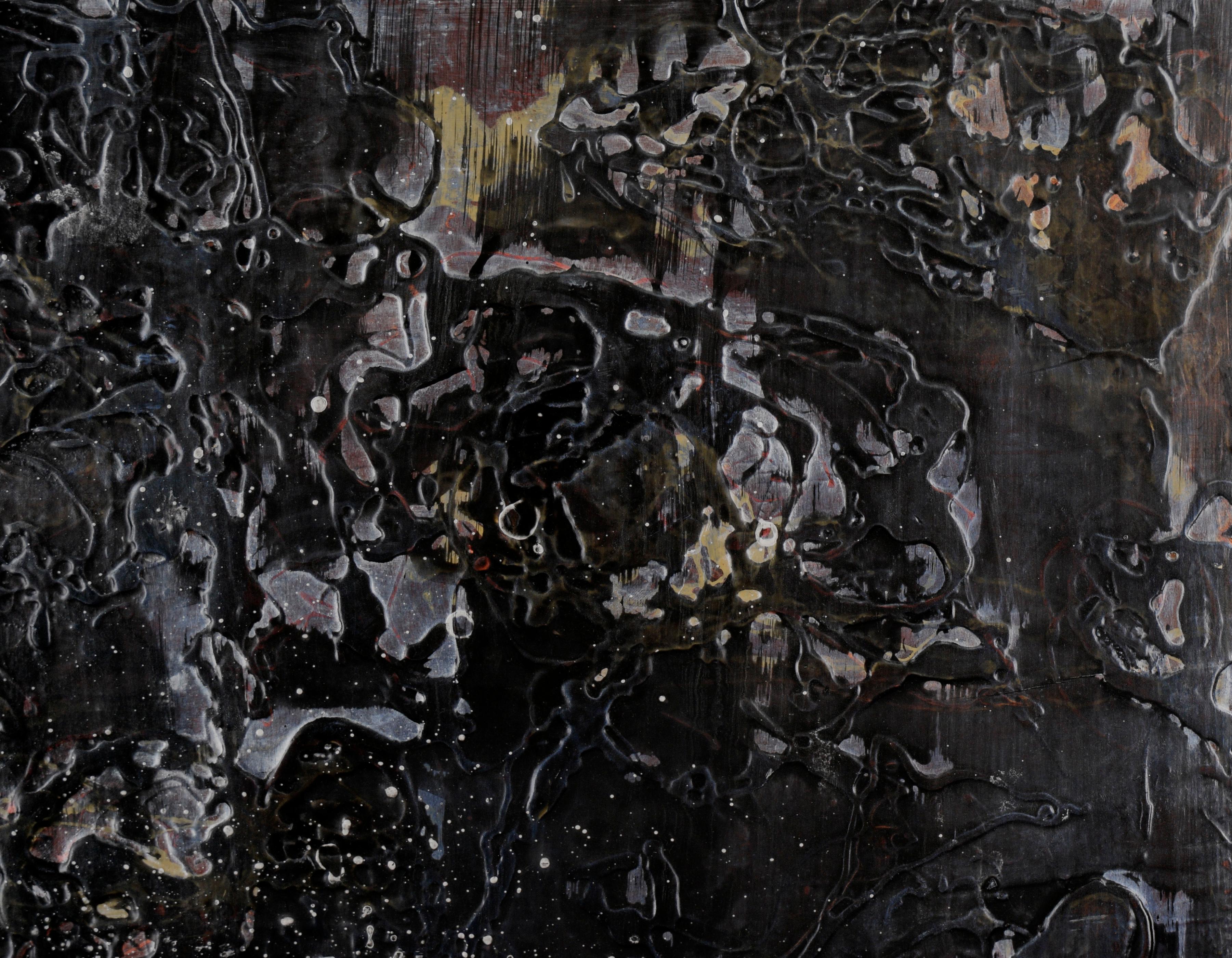 « Fantômes » - Composition abstraite à l'acrylique, à l'huile et à l'encre sur panneau de bois torsadé - Contemporain Mixed Media Art par Michele King
