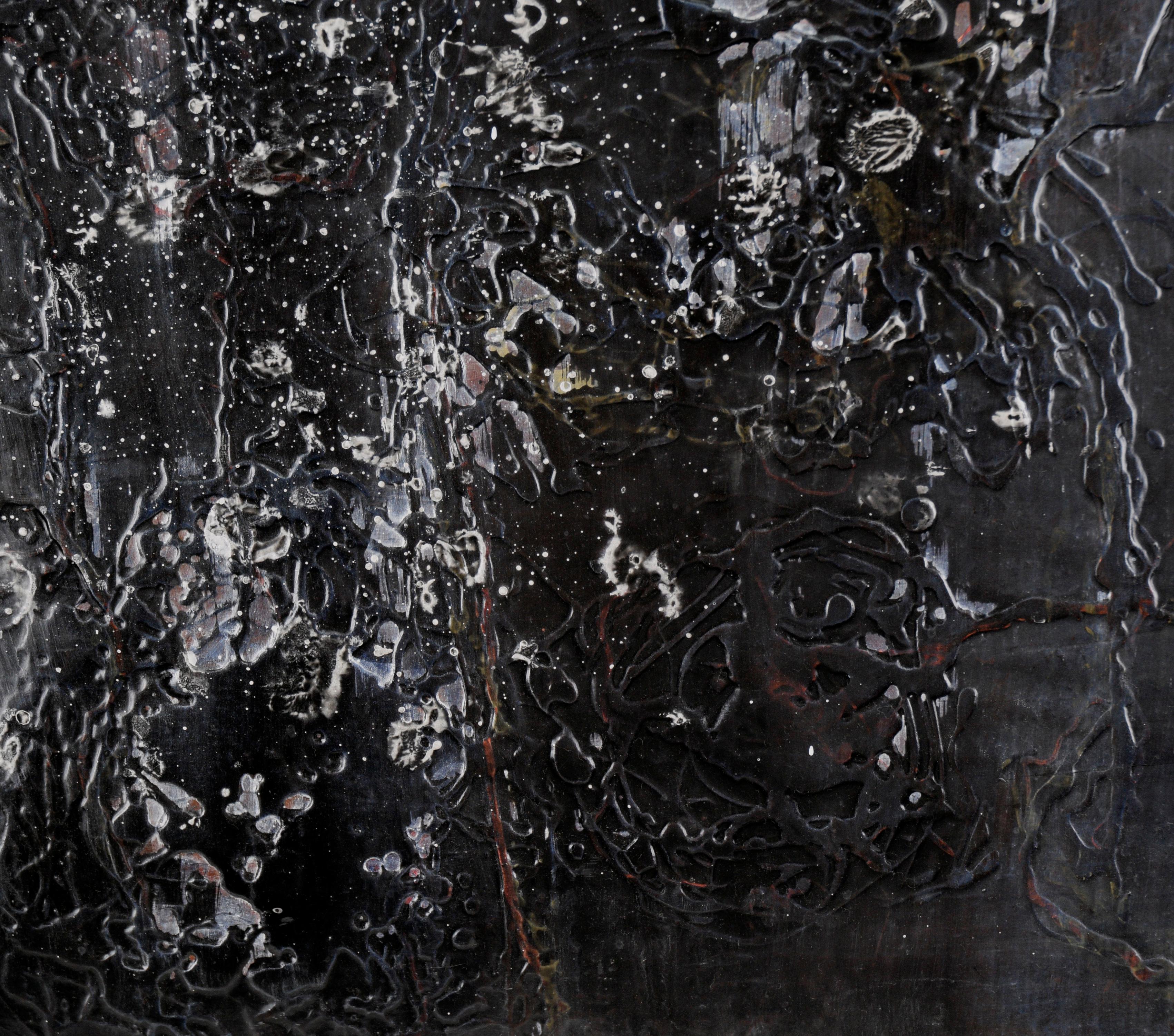 « Fantômes » - Composition abstraite à l'acrylique, à l'huile et à l'encre sur panneau de bois torsadé en vente 3