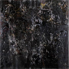 « Fantômes » - Composition abstraite à l'acrylique, à l'huile et à l'encre sur panneau de bois torsadé