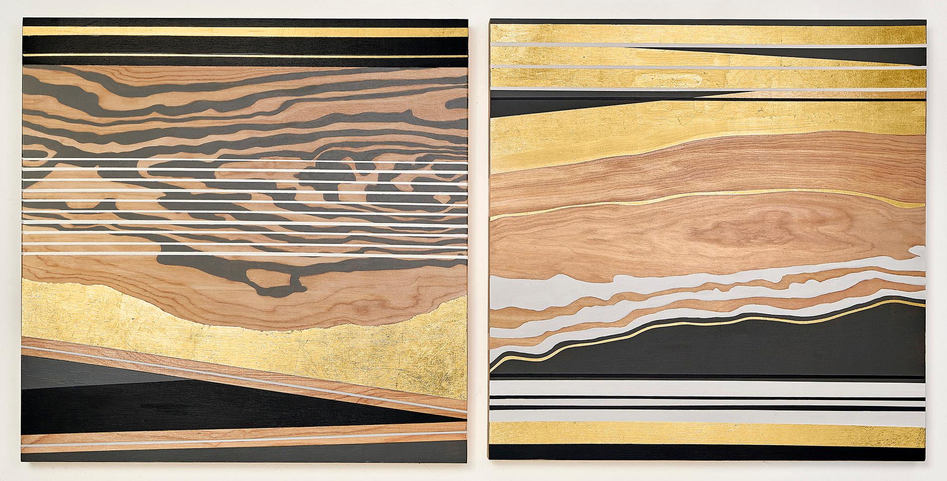 Michele Kishita Landscape Painting - Arizona Monsoons -- abstract geometric landscape painting w/ gold leaf & black