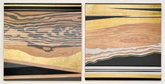 Arizona Monsoons -- abstract geometric landscape painting w/ gold leaf & black