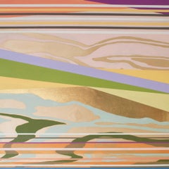 Autumn Summit, Late Afternoon - abstract geometric landscape painting, gold leaf
