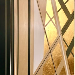 Summer, Suspension Bridge -- abstract geometric landscape painting w/ gold leaf