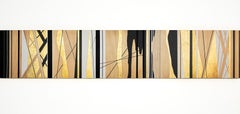 Summer, Suspension Bridge -- abstract geometric landscape painting w/ gold leaf 