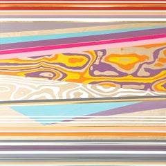 Summer's Radiant Distraction: abstract Japanese inspired landscape, pink & gold